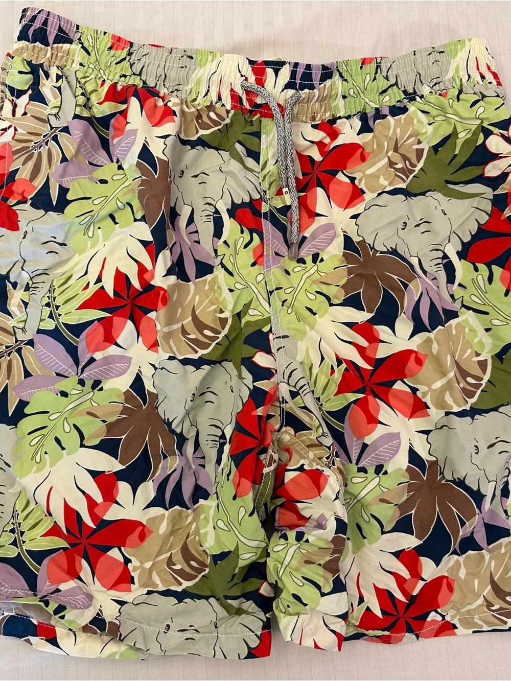 Vilebrequin Swim Trunks 3XL Gray Elephant Tropical Print Long Cut